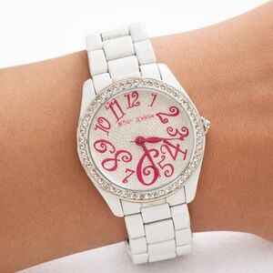 Betsey Johnson White Watch with Pink Numerals